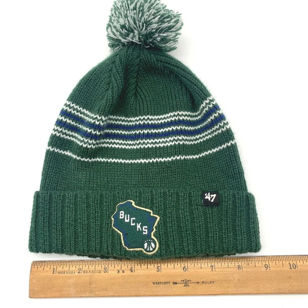 '47 Brand Milwaukee Bucks Beanie Womens One Size Green Knit Pom Pom NBA Hat